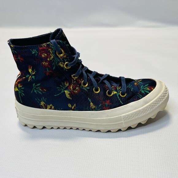 Converse Platform Hi Top Shoes Women’s Size 7.5 Blue Floral CTAS Lift Ripple - Picture 5 of 11